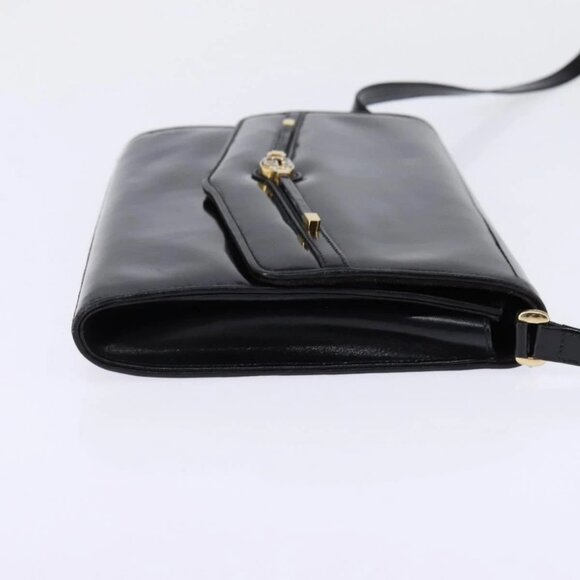 GUCCI Shoulder Bag Enamel Black Gold Auth - Picture 5 of 16